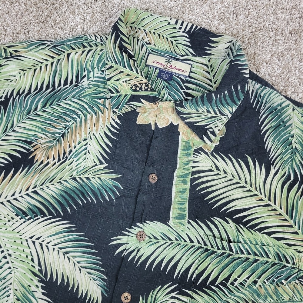 Tommy Bahama Mens Large Black AOP Floral Hawaiian Camp SS 100% Silk